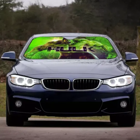 The Incredible Hulk Car Sun Shade, Best Gift For Fans, Cartoon Car Windshield Sun Shade