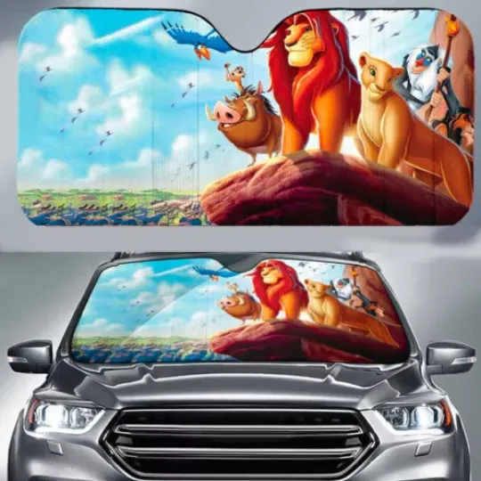 Simba Timon Pumbaa & Friends The Lion King Car Sun Shade, Best Gift For Fans, Cartoon Car Windshield Sun Shade