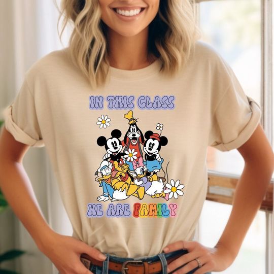 In This Class We Are Family Teacher T-Shirt, Mickey and Gang Shirt, Disney Back To School Shirt, Casual Cotton Short Sleeve Shirt, Back To School Funny Gift Idea