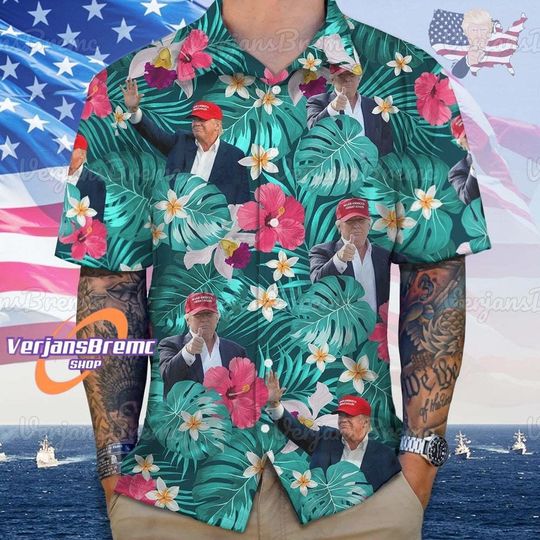 Trump Hawaiian Collared button down short sleeve art hawaiian shirt for unisex,  Funny Hawaiians