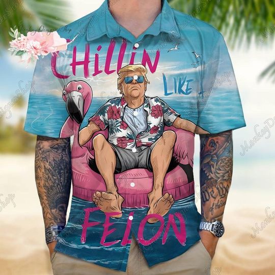 Chillin Like A Felon Trump Button Down Short Sleeve Hawaiian for Men, Women, Kids, Trending Casual Fashion