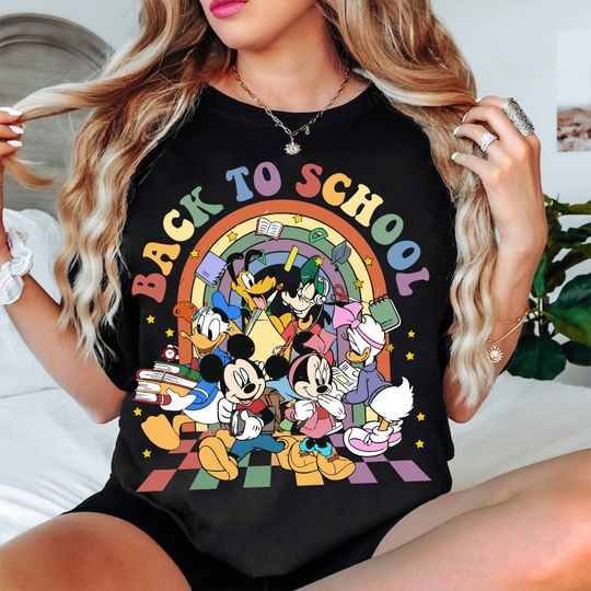 Mickey and Friends Happy First Day of School Shirt, , Disney Back To School Shirt, Casual Cotton Short Sleeve Shirt, Back To School Funny Gift Idea