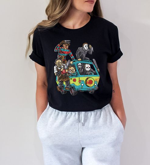 Horror Movie Characters Funny Halloween Cotton Tee, Graphic Tshirt for men, women, Unisex, Trending Casual Fashion