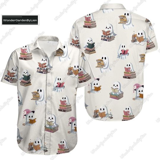 Reading Book Boo Button Shirt, Halloween Ghost Hawaiian Shirt, Boo Read Book Librarian Button Down Shirt, Ghost Spooky Season Tee