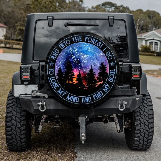 Pine Tree Spare Tire Cover, And Into The Forest I Go Spare Tire Cover Camper, Mountain Forest Car Wheel Cover, Camping Gifts For Family