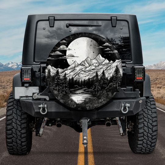 Mountains Chalk Pencil Landscape Spare Tire Cover, Camping Car Accessories For Women, Mountains Tire Cover, Unique Spare Tire Covers