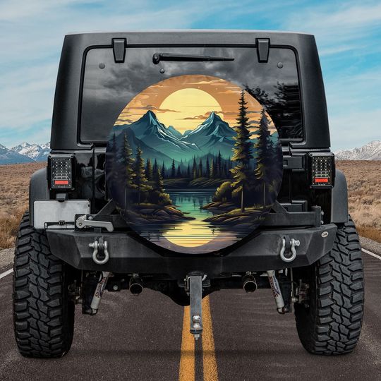 Yellow Mountain Range Sunset Spare Tire Cover, Mountain Landscape Spare Tire Cover For Camper, Suv With Or Without Backup Camera Hole