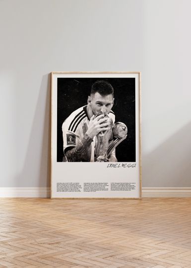 Lionel Messi, GOAT, Vintage Scratched Poster, World Cup Trophy Kiss Unframed poster , available in 7 sizes, Football lover poster gift