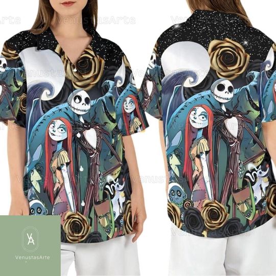 Jack And Sally Hawaiian Shirt, Nightmare Before Christmas Shirt, Jack Skellington Button Shirt, Jack Skellington Shirt, Halloween Shirt