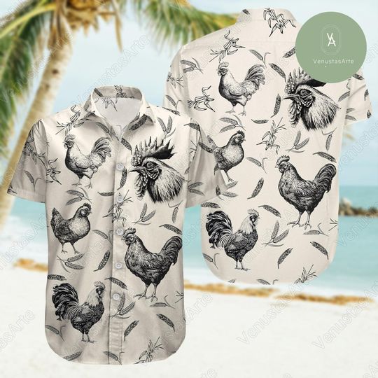 Discover Chicken Button Shirt, Rooster Hawaiian Shirt, Rooster Button Up Shirt, Chicken Hawaii Shirt, Rooster Vacation Shirt, Summer Shirt