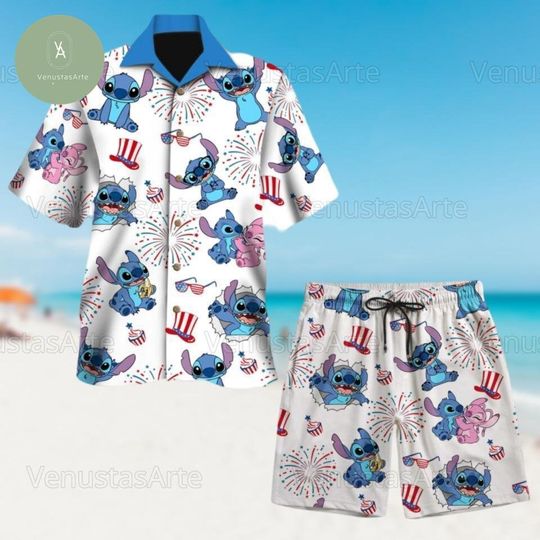 Stitch And Angel Hawaiian Shirt, Stitch And Angel Short, Stitch Button Shirt, Disneyland Stitch Shirt, Stitch Summer Shirt, Funny Gift