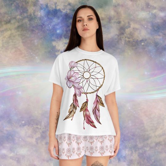 Soft Pink Dreamcatcher Pajama Shorts Set | Spring Pajama Set | Dreamcatcher Pajamas