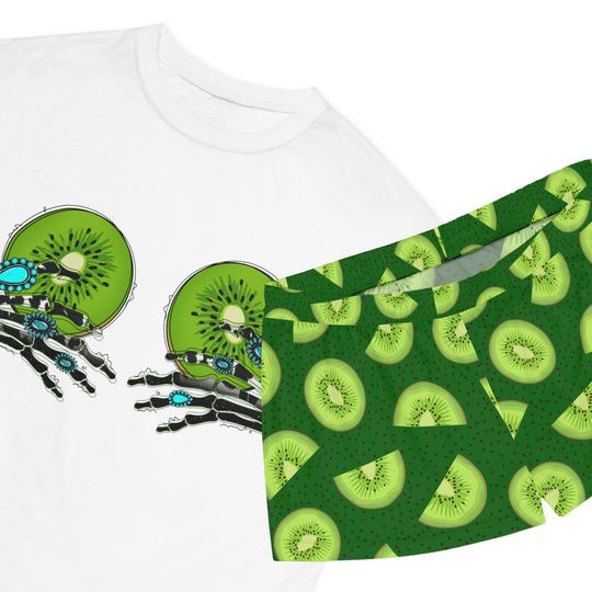Skeleton Hands On Boobs Women's Pajamas, Kiwi Pajama, Fruit Boob, Summer PJ with Shorts, Girlfriend Gift, Gift for Them, Adult Slumber Party