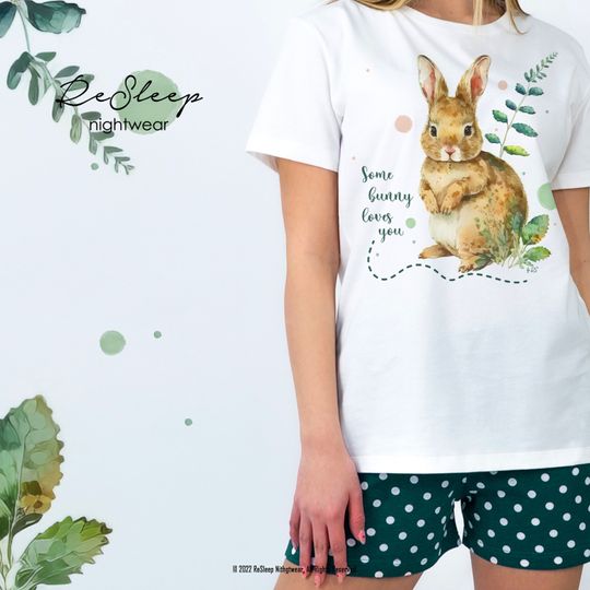 Bunny Pajamas Women, Rabbit Sleepwear, Valentines Gifts For Wife, Short Sleeve Pyjamas, Spring Jammies, Women Bunny PJs, Gifts For Her