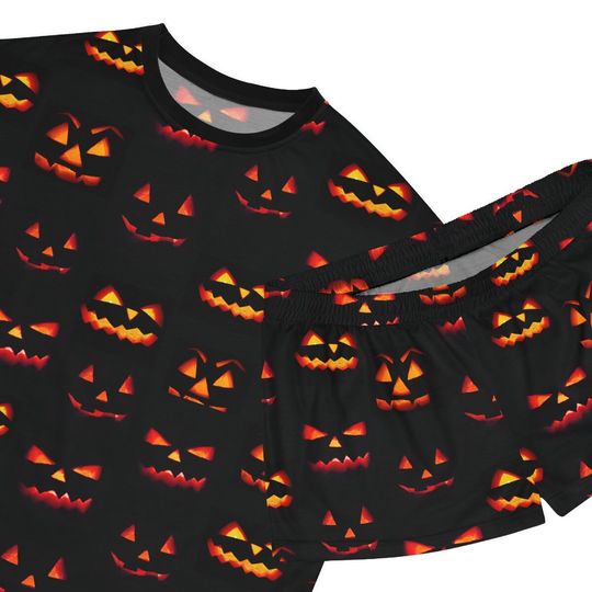 Women's Jack-o-Lantern Pumpkin Shorts Pajamas, Halloween Pyjamas, Gift for Her