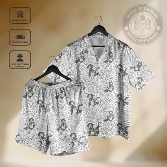 Dungeon Master Logo Hawaiian Shirt, Dragons Dice D20 Button up Shirt, Role Play Gaming Beach Shirt, Gifts