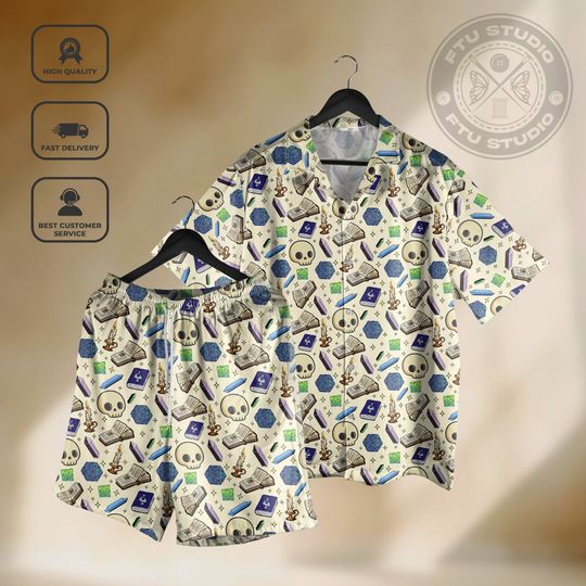 Skull Dice 20, Vintage Hawaiian Shirt, DD Button up Shirt, Dungeon Master Summer Beach Shirt, Fantasy Shirt, Gifts