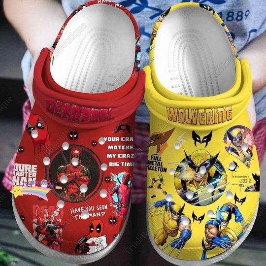 Deadpool Wolverine Clogs, Deadpool Sandals, Superheroes Shoes, Marvel Shoes, Marvel Deadpool Slippers, Deadpool And Wolverine Gift