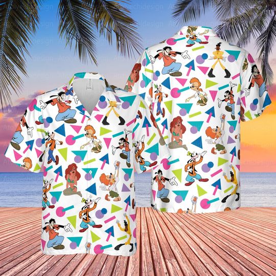 Disneyy Goofy Hawaiian Shirt, Max And Roxanne Button Down Shirt, Disneyy Character Beach Aloha Shirt, Tropical Summer Magical Kingdom Shirt