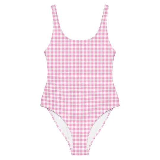 Scalloped Gingham One-Piece Swimsuit | Sexy One-Piece Swimsuit | Beautiful Girl Outdoor Party Beach Bikini