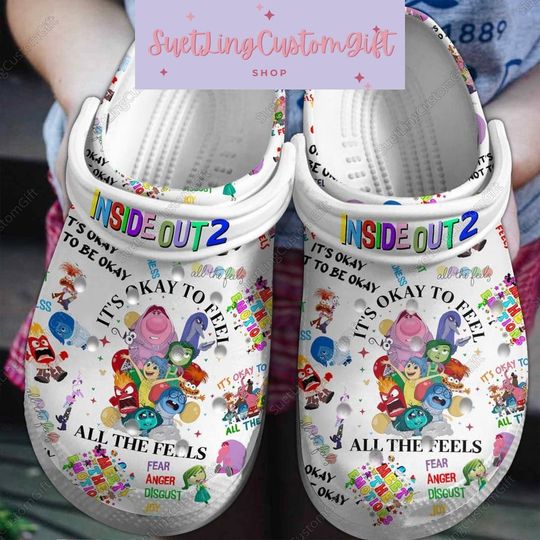 Inside Out 2 Clogs, Inside Out Shoes, Inside Out Characters Shoes, Inside Out It's Okay To Feel All The Feels Shoes, Disney Shoes