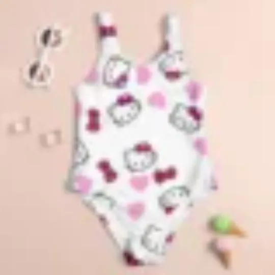 Girl Summer One-Piece Swimsuit, Fashion Cartoon Cute LeopardPrint, Hellokitty Print Women Swimwear, Sleeveless Swim Clothing