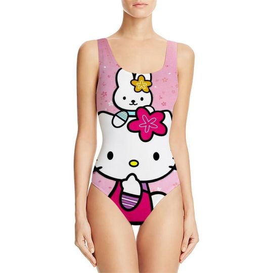 Sanrio Hello Kitty European and American 3D Printed Swimwear, Sexy One-Piece Swimsuit, Beautiful Girl Outdoor Party Beach Bikini