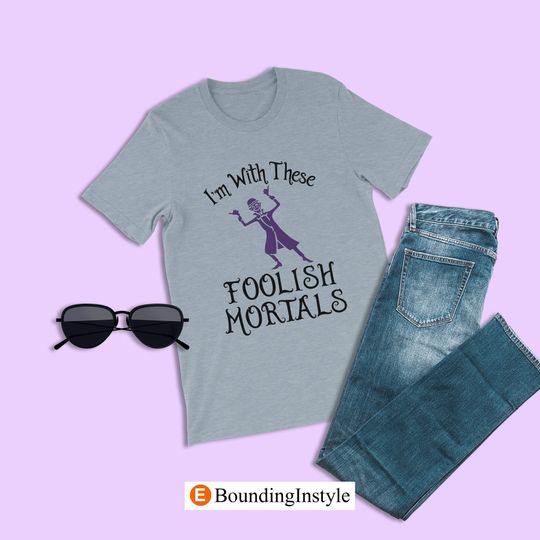 The Haunted Mansion Shirts, I'm With These Foolish Mortals Shirt, Disney Halloween Shirt, Casual Cotton Short Sleeved Shirt, Disney Men Clothing for Men, Women and Kids