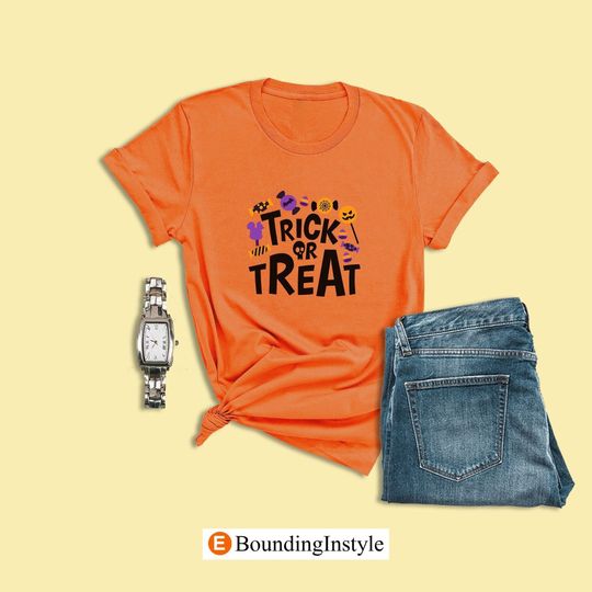Disney Halloween Shirt, Trick or Treat Mickey Shirt, Mickey Mouse Pumpkin Shirt, Disney Halloween Shirt, Casual Cotton Short Sleeved Shirt, Disney Men Clothing for Men, Women and Kids