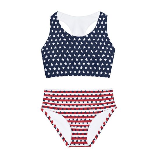 4th of July Stars and Stripes Blue Top Red Bottom Two Piece Swimsuit | Bikinis Set | Summer Beach Wear | Bathing Suit