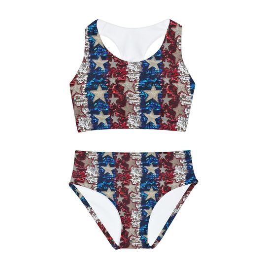 4th of July Fringe Graphic Two Piece Girls Swimsuit | Bikinis Set | Summer Beach Wear | Bathing Suit