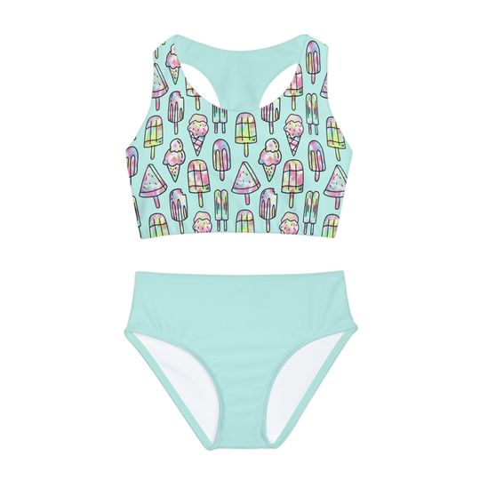 Teal Popsicle Girls Two Piece Swimsuit | Bikinis Set | Summer Beach Wear | Bathing Suit