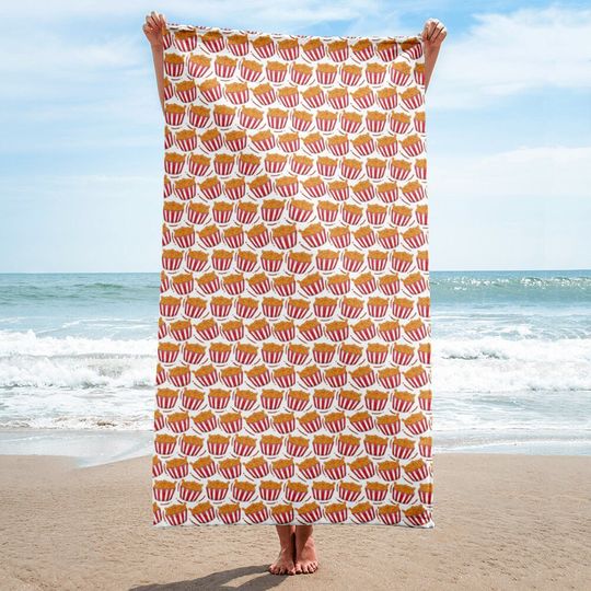Fried Chicken Beach Towel, Bath Pool Towel, Beach Party Picnic Towel, Summer Festival Towel, Junk Food Printed Towel, Gifts for Him Her
