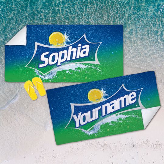 Sprite, Beach Towel Personalized, Custom Towel, Custom Beach Towel with Name, Personalized Gifts, Fun, Cool, Unique, Gifts for Him, Drink
