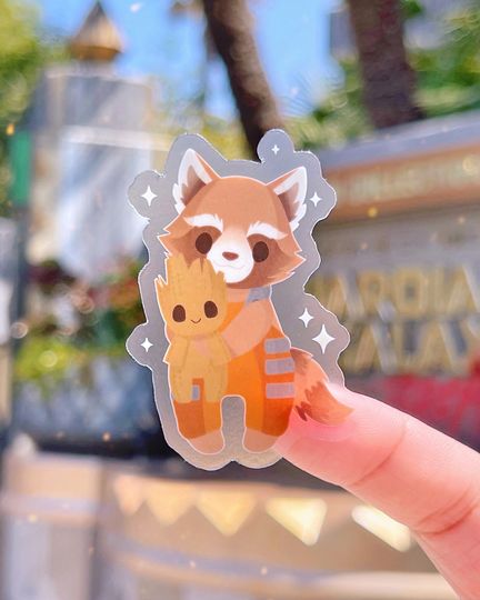 Rocket with Groot Plushie Transparent Disney Laptop Sticker/ Guardians of the Galaxy Marvel planner stationery decal water bottle cell phone