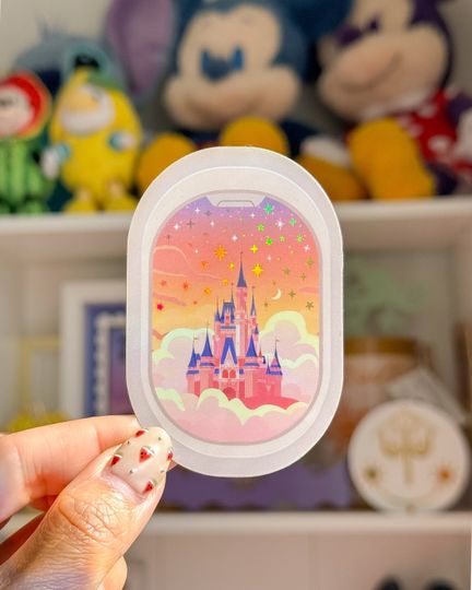 Airplane Window Castle Holographic Sticker/ Disneyland Disney World Wanderlust Travel planner souvenir water bottle souvenir phone decal