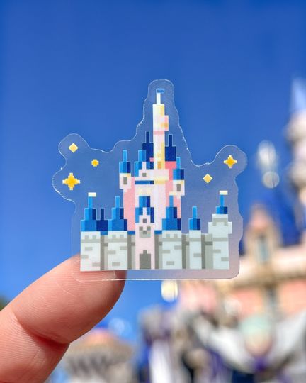 Pixel WDW Castle 8-Bit Transparent Laptop Sticker Disney decal/ Retro Gamer Twitch cell phone journal stationery water bottle sticker