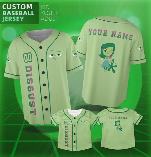 Inside Out Disgust Custom Jersey Team, Personalized Inside Out Jersey, Inside Out 2 Baseball Shirt, Disney Pixar Shirt