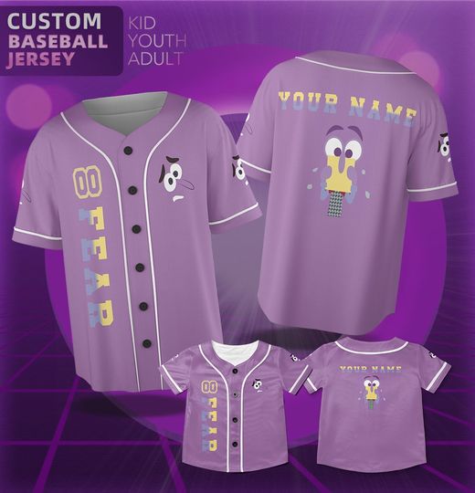 Inside Out Fear Custom Jersey Team, Personalized Inside Out Jersey, Inside Out 2 Baseball Shirt, Disney Pixar Shirt
