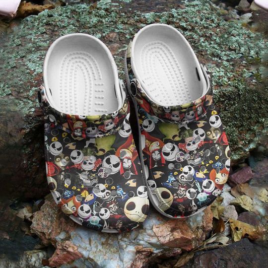 Jack Skellington And Sally Face Pattern Clogs, Jack And Sally Clogs, Jack And Sally Sandals, Jack Skellington Shoes, Jack And Sally Gif