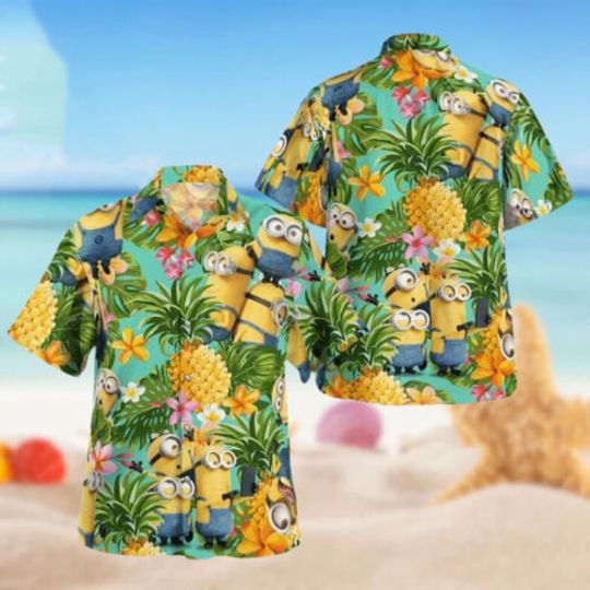Minion Tropical Vibes 3D Hawaiian Shirt Summer Beach Gift Shirt , Summer Beach Gift For Men, All Size Available
