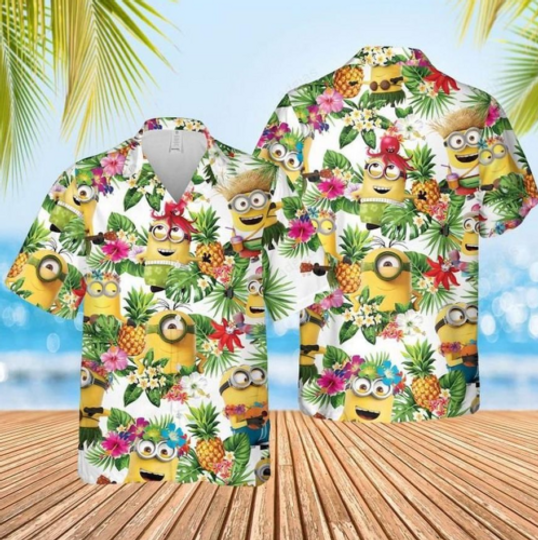 Minion Hawaiian Shirt, Minion Tropical Vibes 3D Hawaiian Shirt, Print Tropical, Summer Beach Gift For Men, All Size Available