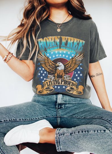 Retro America Tshirt USA 4th of July Shirt, Vintage American Flag Women Oversized Graphic Tee Shirt, Comfort Colors Washed shirt Gift for her