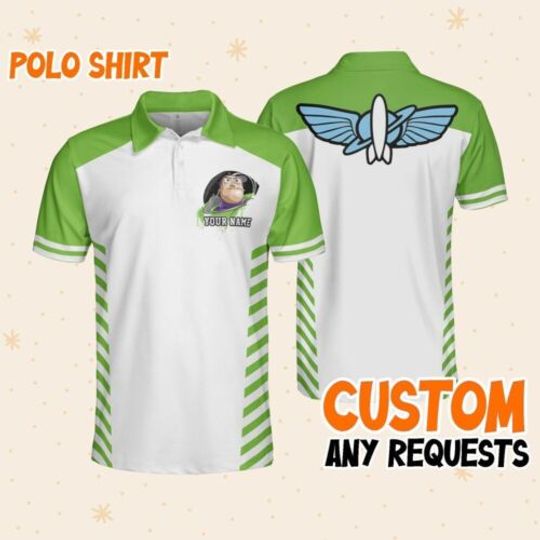 Custom Disney Toy Story Buzz Lightyear Polo All Green, Business Casual Disney Polo Shirt