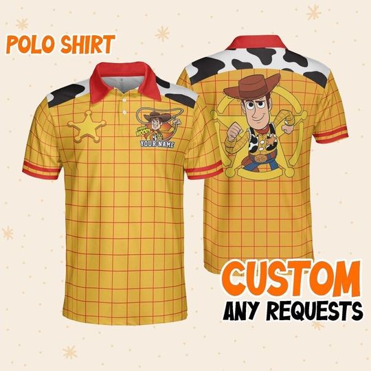 Custom Disney Toy Story Woody Polo Cosplay, Business Casual Disney Polo Shirt