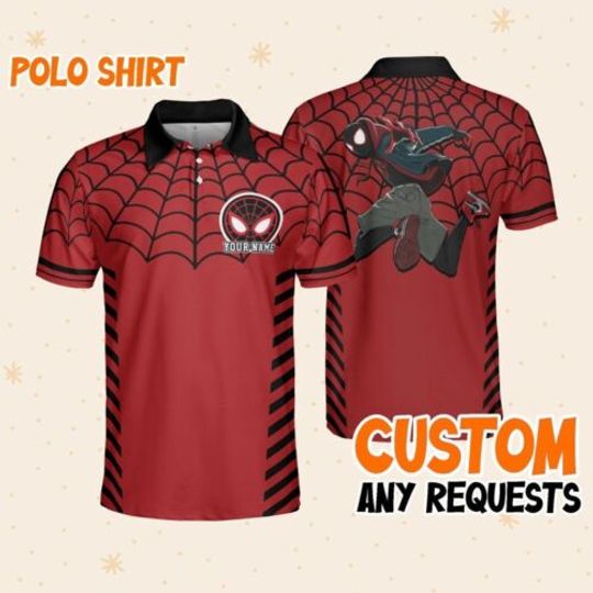 Custom Disney Spiderman Miles Morales Polo Web, Business Casual Disney Polo Shirt