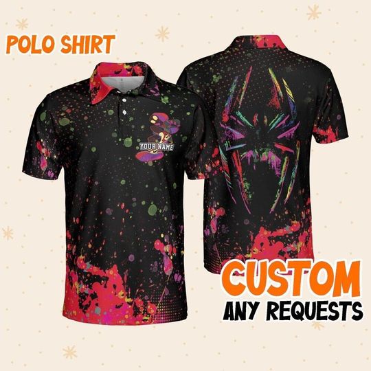 Custom Disney Spiderman Miles Morales Polo Colorful, BBusiness Casual Disney Polo Shirt
