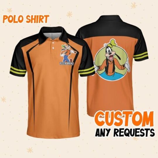 Custom Disney Mickey and Friends Polo Goofy Orange, Business Casual Disney Polo Shirt