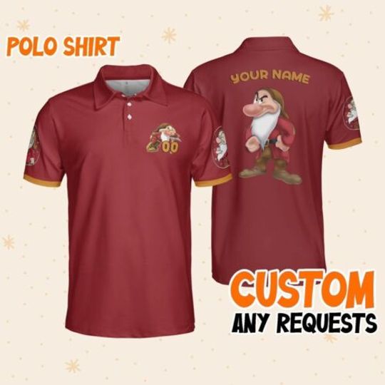 Personalize Grumpy Red Polo, Mens Golf Polo Shirt, Disney Performance Polo Shirt