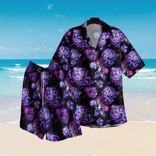 Mewtwo Hawaiian Shirt, Mewtwo Power Hawaiian Shirt, Mewtwo Power Hawaii Shirt Shorts Psychic Type Aloha Shirt, Summer Shirt